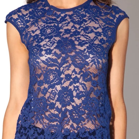 BLACKMILK Lace Blue Capsleeve Top, Sz S - Picture 2 of 5
